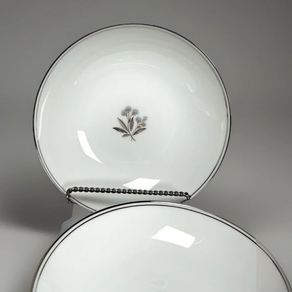 Noritake Bessie 5788 Soup Salad Bowls White Blue Floral Platinum Japan Set/4 #3